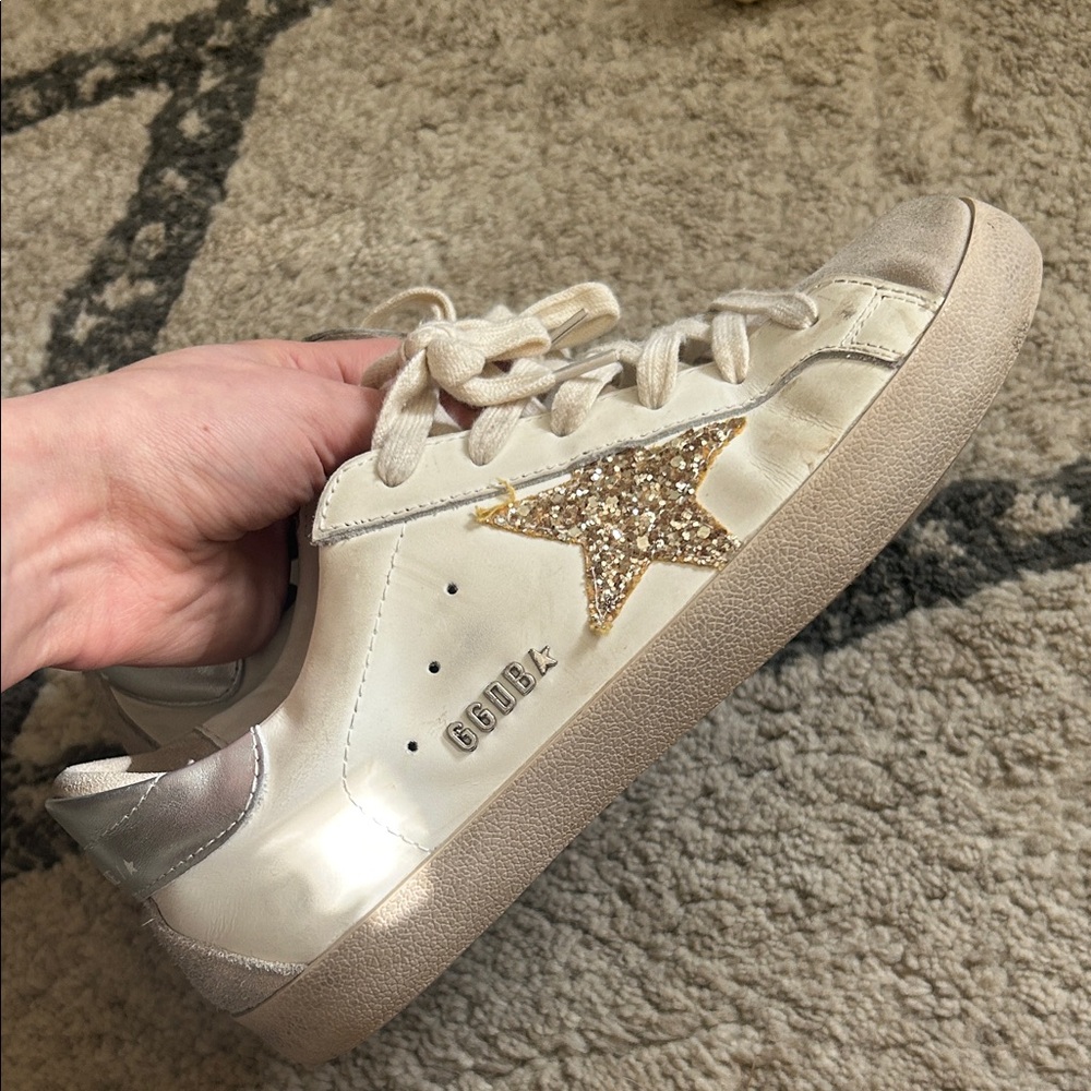Golden Goose Cream and Gold ✨ GLITTER Star Sneakers - AUTHENTIC!! 💛💛